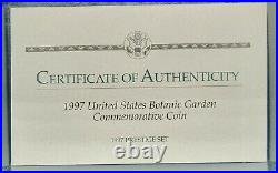 1990 US Botanic Garden Commemorative Prestige Set w Box COA & Silver Dollar M7F