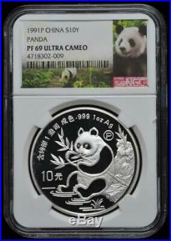 1991P China 10 Yuan Proof Silver Panda Coin NGC/NCS PF69 Ultra Cameo W Box/COA
