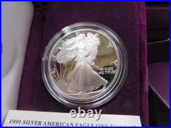 1991-S $1 Proof American Silver Eagle in Box with COA-Free Shipping