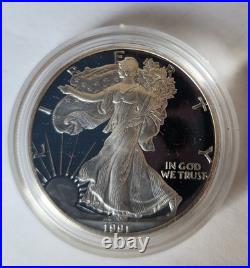 1991-S Proof American Silver Eagle 1 oz. 999 Silver with Original Box & COA OGP