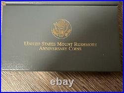 1991 US Mount Rushmore Anniversary 3 Coin Bix Set withbox And COA Gold-Silver