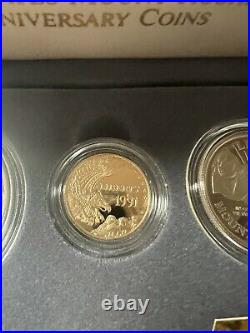 1991 US Mount Rushmore Anniversary 3 Coin Bix Set withbox And COA Gold-Silver