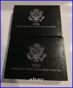 1992 & 1998 US Mint Premier Silver Proof Sets Complete With Box & Papers