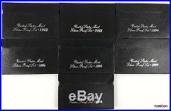 1992-1998 U. S. Mint Silver Proof Lot of 7 Black Box Sets OGP withCOA