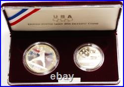 1992 S U. S. Mint Olympic Coins 2-Coin Silver Proof Set With Box & COA