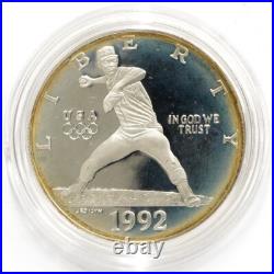 1992 S U. S. Mint Olympic Coins 2-Coin Silver Proof Set With Box & COA