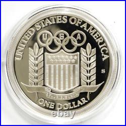1992 S U. S. Mint Olympic Coins 2-Coin Silver Proof Set With Box & COA