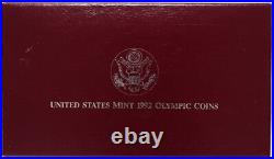 1992 S U. S. Mint Olympic Coins 2-Coin Silver Proof Set With Box & COA
