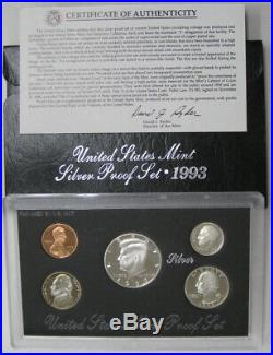 1992 thru 1998 Silver Proof Sets Collection with boxes & COA's