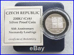1994 Czech Republic Normandy Landings 50th Anniv 200KC Silver Proof Coin Box Coa