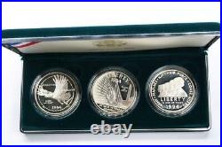 1994 P U. S. Veterans Commemorative Proof Silver Dollar Box & COA. 3 Coins Set