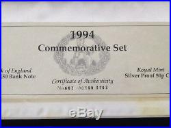 1994 Silver Proof 50p Coin £50 Banknote Set Box COA Royal Mint D-Day