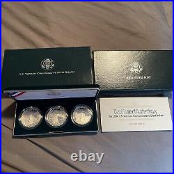 1994 US Veterans 3 Coin Three Silver Dollar Commemorative Proof Set OGP Box COA