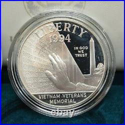 1994 US Veterans Commemorative Silver Dollar 3 Coin Proof Set withBox&COA (otx705)