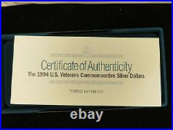 1994 US Veterans Commemorative Silver Proof Dollar Set with Box and COA Z945