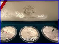 1994 U. S. Veterans Commemorative 3-Coin Proof Set Silver Dollars Original Box