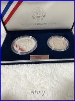 1994 World Cup Soccer Commemorative Two-Coin 90% Silver Proof Set Box & COA