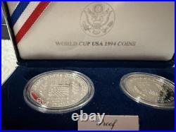1994 World Cup Soccer Commemorative Two-Coin 90% Silver Proof Set Box & COA