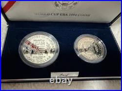 1994 World Cup Soccer Commemorative Two-Coin 90% Silver Proof Set Box & COA