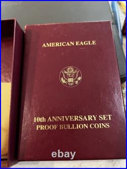 1995W ORIGINALGOLD SILVER EAGLE 10th ANNIVERSARY. 5 CAPSULES PROOF BOX READOGP