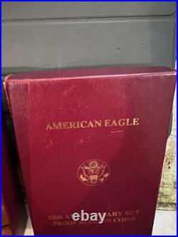 1995W ORIGINALGOLD SILVER EAGLE 10th ANNIVERSARY. 5 CAPSULES PROOF BOX READOGP