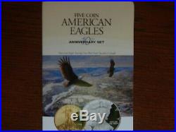 1995 American Eagle 10th Anniversary SET Proof GOLD SILVER Coins with/Box & COA