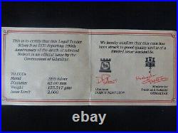 1995 Fine Silver Proof 5oz Gibraltar 70 Ecus Coin Death Of Nelson Box + Coa