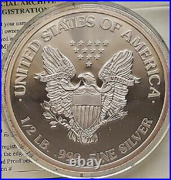 1995 Giant Half Pound. 999 Silver Eagle Proof by NC Mint w Box & COA