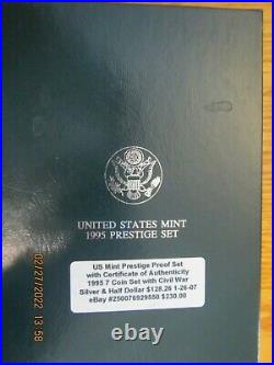 1995 S United States Mint PRESTIGE Silver Proof Set with Silver Dollar Box COA
