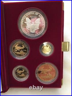 1995 W 5 piece 10th Anniversary Proof Gold and Silver Eagle Set with Box and Pap
