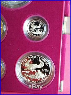 1995 W American Eagle 10th Anniversay 5 Coin Gold Silver Set Proof Box and COA