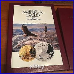 1995-W Gold Silver Eagle 10th Anniv. 5 Coin Proof BOX MINTOGP&COIN CAPSULES