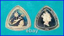1996 Bermuda Shorts $3 Triangle Silver Proof Box, Capsule & COA, Vintage 5,000