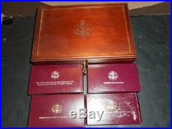 1996 Olympic 16 coin proof set wood box & COA 4 $5 gold, 8 -$1 silver & clad