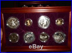 1996 Olympic 16 coin proof set wood box & COA 4 $5 gold, 8 -$1 silver & clad