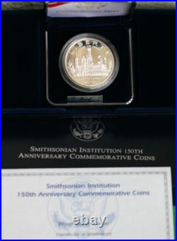 1996 P Smithsonian Institution Silver Proof One Dollar Coin Box and COA