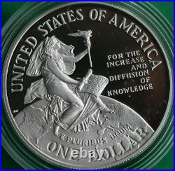 1996 P Smithsonian Institution Silver Proof One Dollar Coin Box and COA