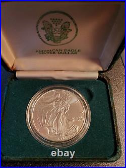 1996-P U. S. American Silver Eagle Proof In Green Velvet Case In Box