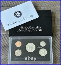 1996-S US Mint Silver Proof Set 5-Coin Complete OGP COA Pristine Box Key Date