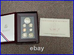 1996 US Mint Prestige 7 Coins Proof Set Rowing 90% Silver Dollar ORIG Box & COA