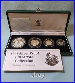 1997 Britannia. 958 Silver Proof 4 Coin Collection Royal Mint #039 with Box COA