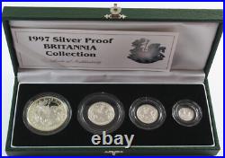 1997 Royal Mint Britannia Fine Silver Silver Proof 4-coin set, COA, Box, Sleeve