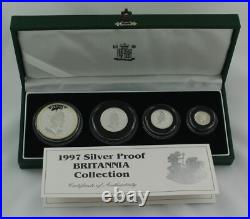 1997 Royal Mint Britannia Fine Silver Silver Proof 4-coin set, COA, Box, Sleeve