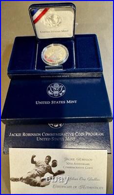 1997-S Jackie Robinson Proof Silver Dollar 90% Silver Box COA Dodgers 1997-S Jackie Robinson Proof Silver Dollar 90% Silver Box COA Dodgers