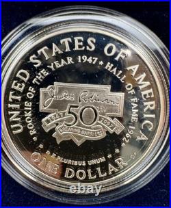 1997-S Jackie Robinson Proof Silver Dollar 90% Silver Box COA Dodgers