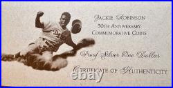 1997-S Jackie Robinson Proof Silver Dollar 90% Silver Box COA Dodgers