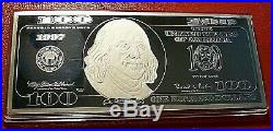 1997 Washington Mint $100 Bill Design 4 oz. 999 Fine Silver Proof Bar Box & COA