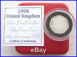 1998 Royal Mint EEC Piedfort 50p Fifty Pence Silver Proof Coin Box Coa