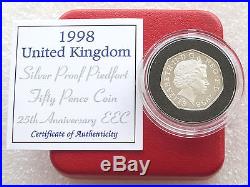 1998 Royal Mint EEC Piedfort 50p Fifty Pence Silver Proof Coin Box Coa
