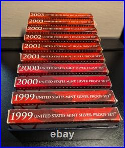 1999-2003 U. S. Proof Sets Box 10 Silver Proof Sets with State Quarters